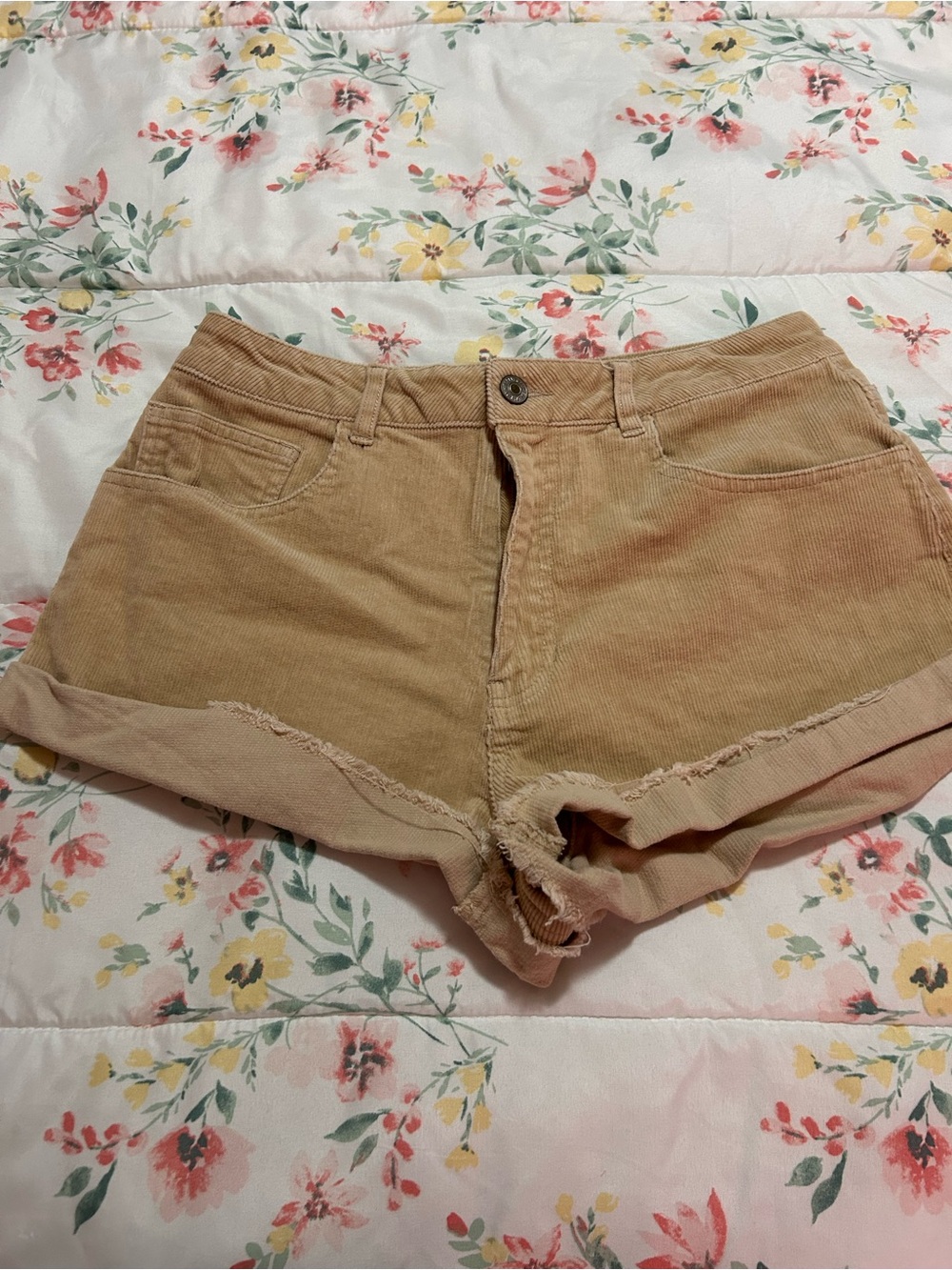 Forever 21 Tan Corduroy Rolled-Hem Shorts